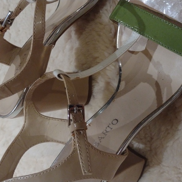 Franco Sarto Strappy Sandal Block Heel Bright Green and Cream - Picture 4 of 14